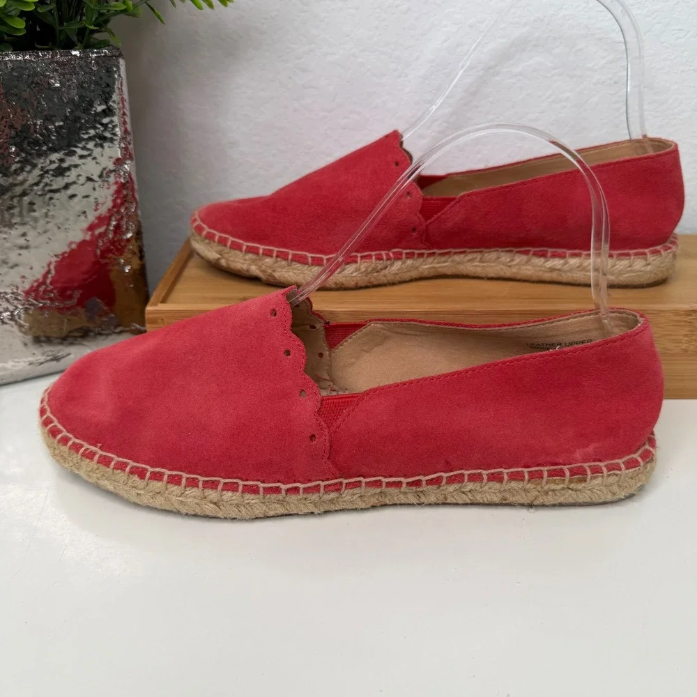 Talbots‎ Izzy Espadrille Flats Womens Red Suede Scalloped Laser Cut Preppy 8M